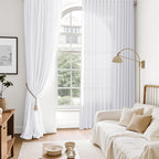 Snow White Linen Curtains 63 Inch Length for Living Room Light Filtering Semi Sheer Curtain Back Tab Luxury Neutral Coastal Modern Farmhouse Decor Drapes for Bedroom Dinner Room 52x63, 2 Panels
