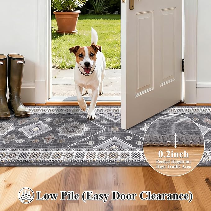 HEBE Washable Kitchen Rugs Runner 2'x 6', Non Slip Hallway Runner Rug, Low Pile Entryway Rug Laundry Room Mat Kitchen Carpet Runners for Hallways, Bathroom, Laundry, Bedside Rug