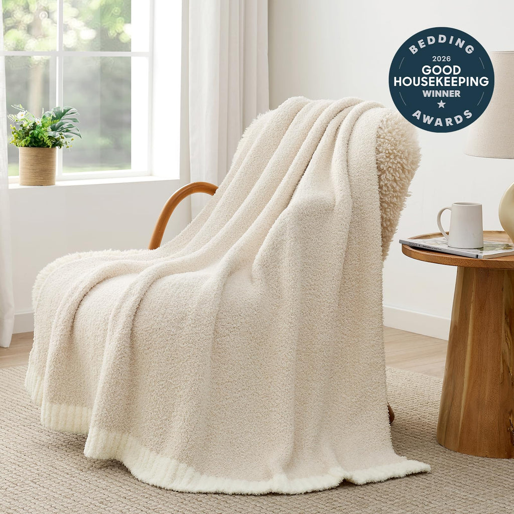Snuggle Sac Buttery Ivory Bedding Blanket Twin Size 60x80, Super Soft Warm Cozy Knit Fuzzy Microfiber Blanket for Sofa, Bed, Living Room, Heather Ivory, 60x80 Inches