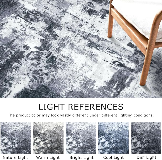 KOZYFLY Modern Abstract 3x5 Rug Gray Washable Rug Entry Rug, Soft Non-Slip Contemporary Nursery Mat Indoor Throw Kitchen Carpet with Soft Low Pile for Bedroom Office Living Room Bathroom Dorm