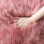 Ashler Faux Fur Rug, Fluffy Shaggy Area Rug Ultra Soft 3 x 3 Feet Sheepskin Fur, Blush Pink Fuzzy Rug Machine Washable Shag Rug, Nursery Decor Throw Rugs for Bedroom, Living Room, Kids Room
