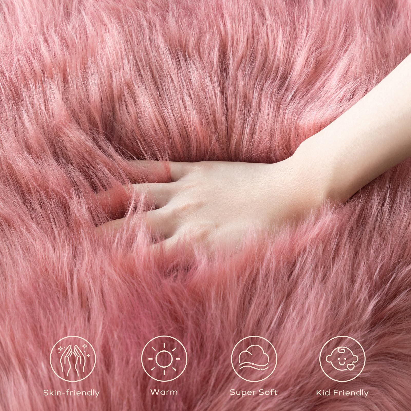 Ashler Faux Fur Rug, Fluffy Shaggy Area Rug Ultra Soft 3 x 3 Feet Sheepskin Fur, Blush Pink Fuzzy Rug Machine Washable Shag Rug, Nursery Decor Throw Rugs for Bedroom, Living Room, Kids Room