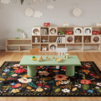 Rugcomf Area Rugs 9x12 Living Room Clearance Washable Boho Rug Non Slip Floral Vintage Low Pile Large Rug for Living Room, Bedroom, Farmhouse, Dining Room, Kids Playroom(Black)