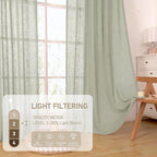 LAMIT Sage Grey Linen Curtains 90 Inch for Living Room, Semi Sheer Panels