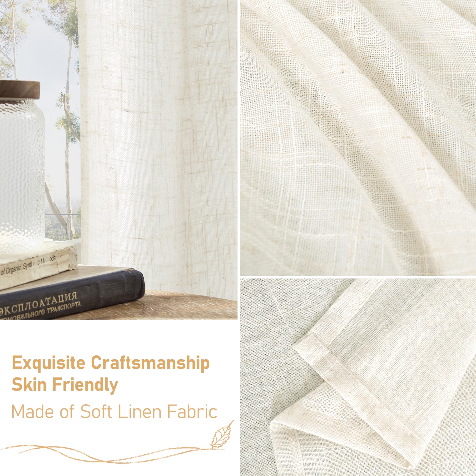 LAMIT 68 inch Length Linen Curtains for Living Room 2 Panels, 52 x 68 Inch