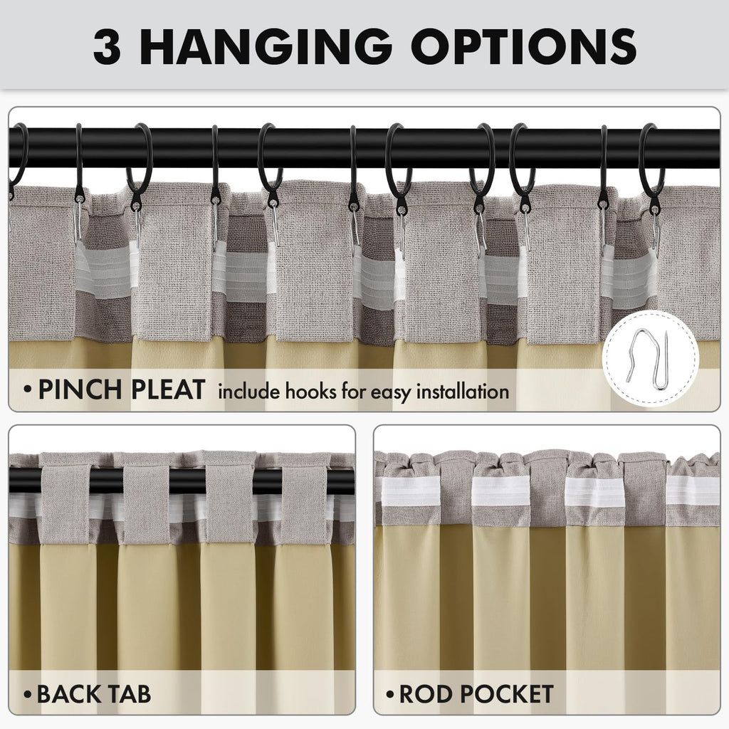 MIULEE 100% Blackout Linen Curtains for Bedroom 42 x 84 Inch Greige 2 Panel