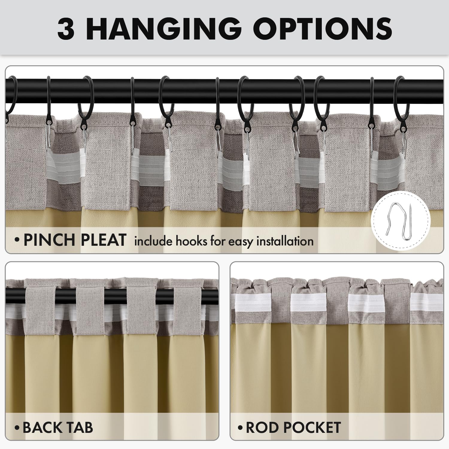 MIULEE 100% Blackout Linen Curtains for Bedroom 42 x 84 Inch Greige 2 Panel
