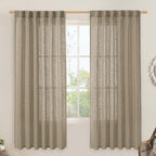 LAMIT Taupe 72 inch Linen Curtains for Living Room 2 Panels, Linen Textured Light Filtering Semi Sheer Back Tab and Rod Pocket Curtain Panels for Bedroom/Farmhouse, 52 x 72 Inch