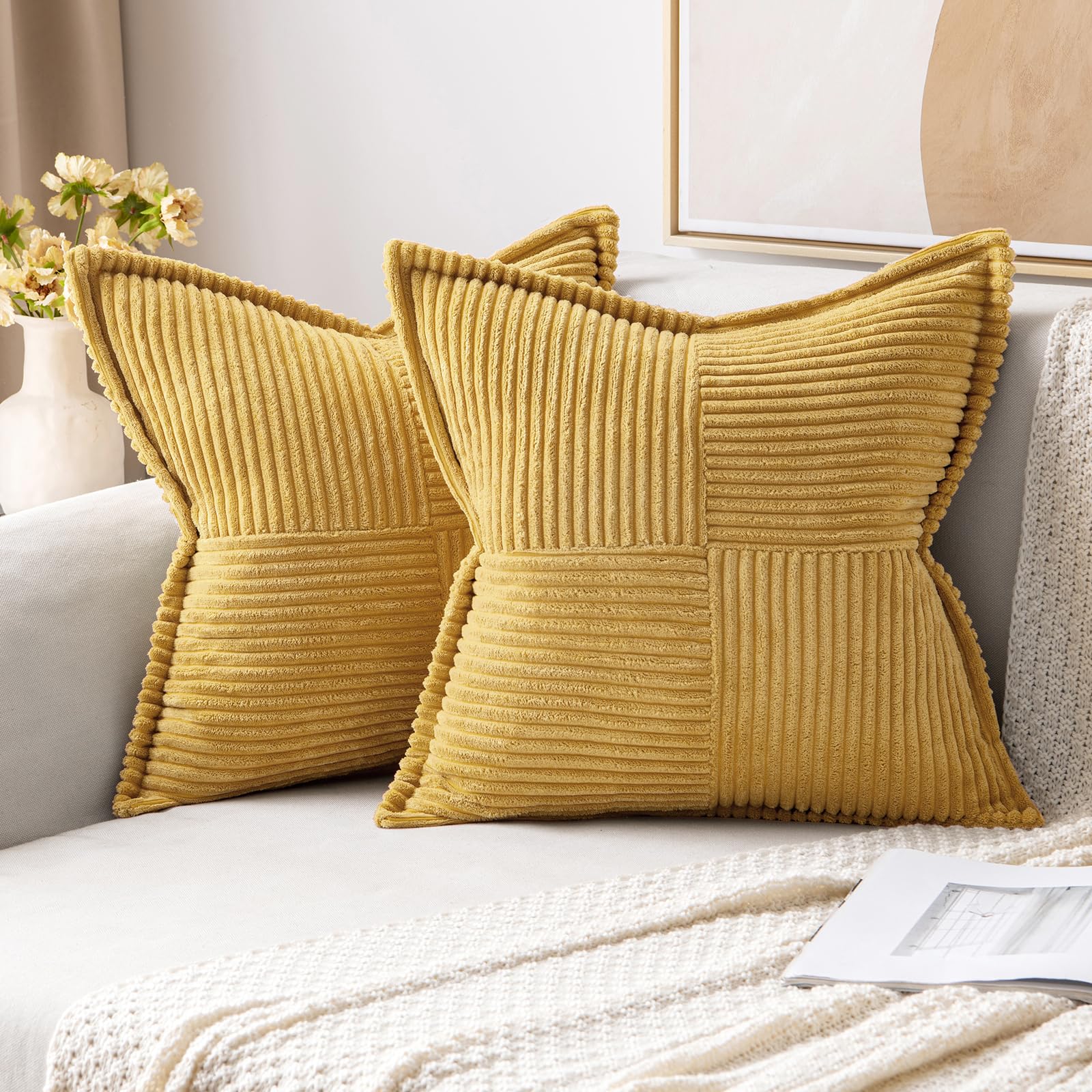 MIULEE Decorative Throw Pillow Covers for Couch 20x20 Inch Gold 2 Pack