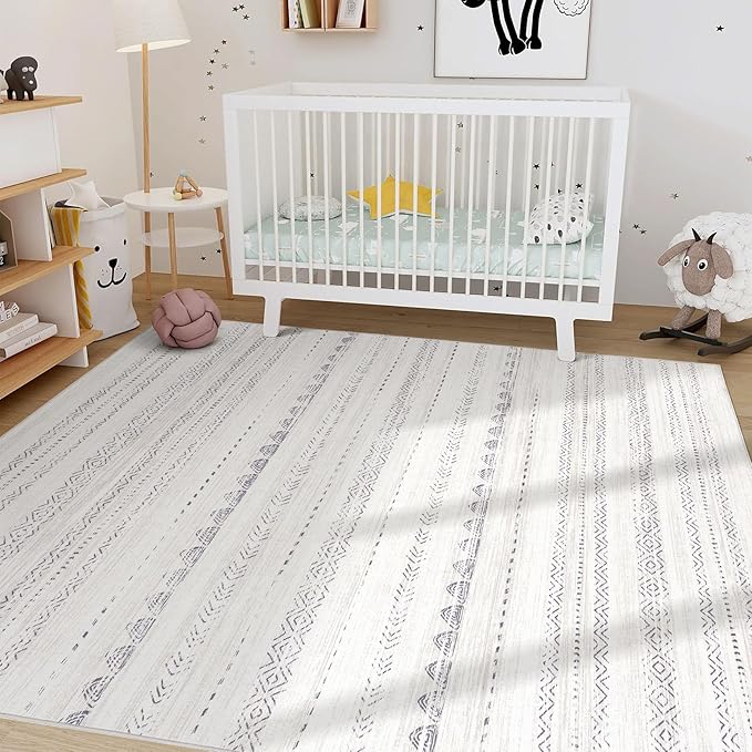 Nakagishi 10x12 Area Rug Living Room: Washable Boho Large Neutral Soft Farmhouse Modern Rugs Stain Resistant Moroccan Non-Slip Indoor Floor Carpet for Bedroom Nursery Kids Playroom Office- Gray