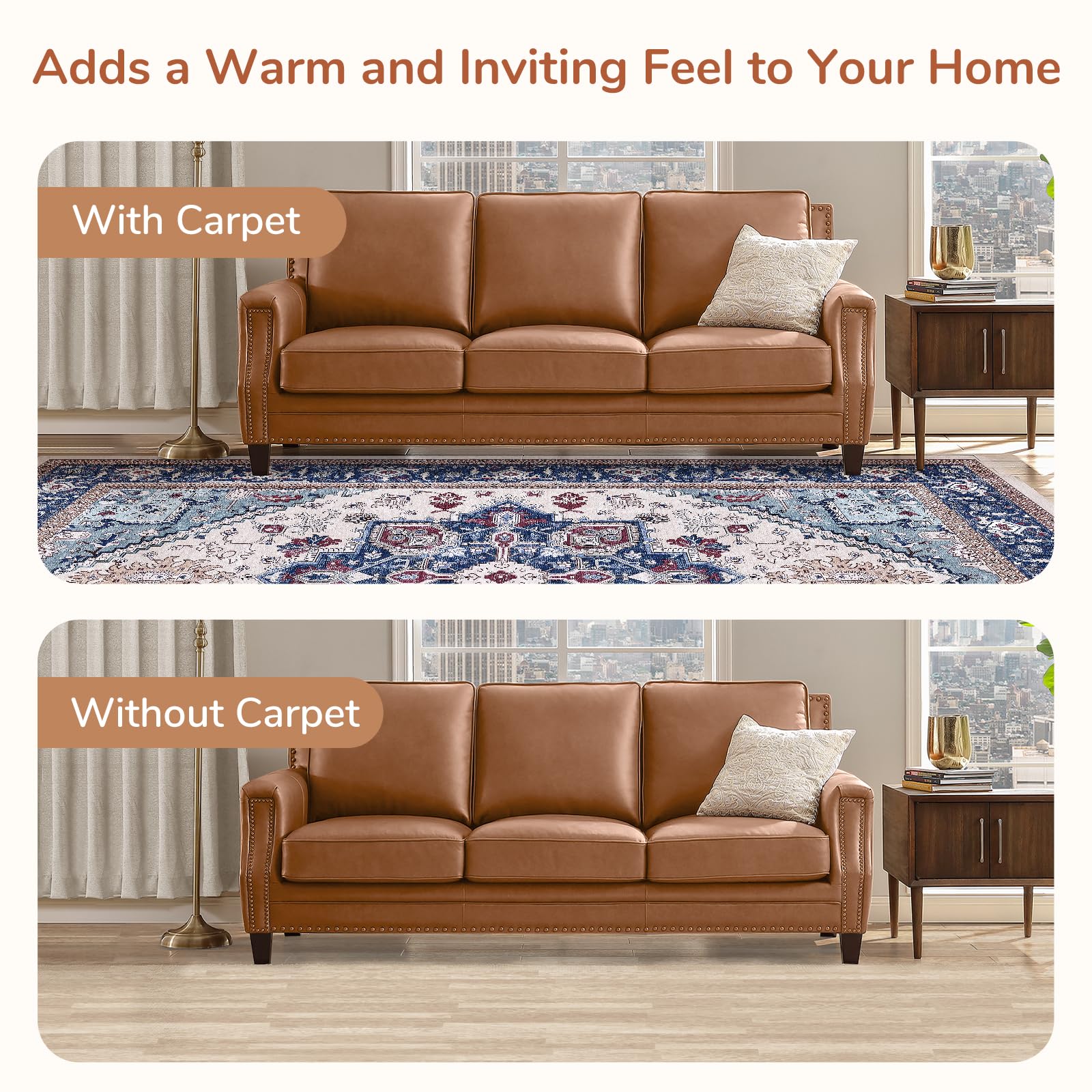 OPPODREAM Soft Area Rugs 2x10, Persian-Inspired Washable Rug, Blue & Red