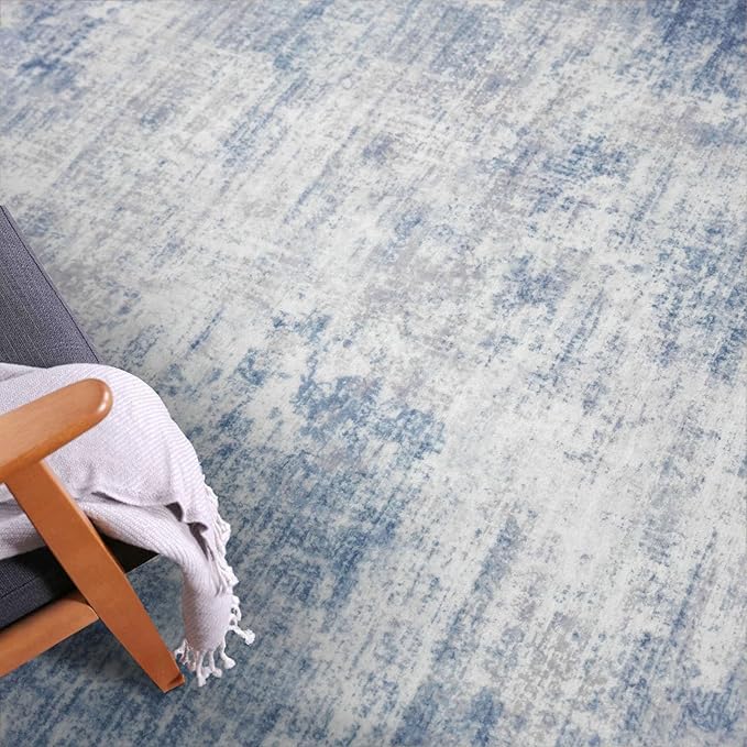 IOHOUZE Abstract Area Rugs 6x9 Ft Washable Rugs for Living Room, Non Slip Dining Room Rug, Printed Faux Wool Rugs for Bedroom, Floor Carpet for Office Nursery Playroom, Light Blue Grey