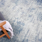 IOHOUZE Abstract Round Area Rug 8 Ft Washable Circle Rugs Large Round Rug Non Slip Thin Soft Circle Rugs, Printed Faux Wool Floor Carpet for Bedroom Living Room Dining Room Nursery, Light Blue Grey