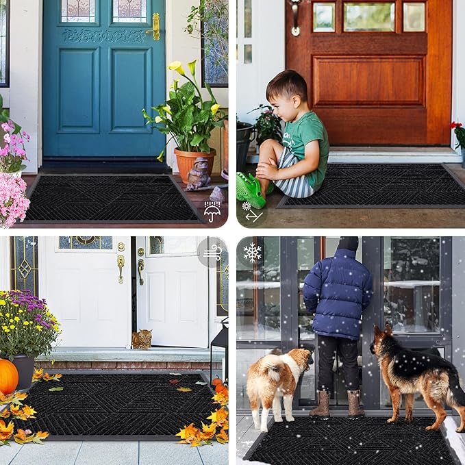 Smiry Front Door Mat Outside Entrance, Low Profile Rubber Doormat, 59x30