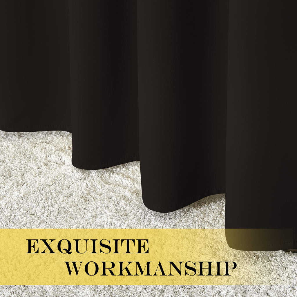 NICETOWN Toffee Brown Curtain Panels - Home Decoration Thermal Insulated Solid Grommet Blackout Curtains/Drapes for Hall/Sliding Door (80" Wide by 108" Long, Black, Set of 2)