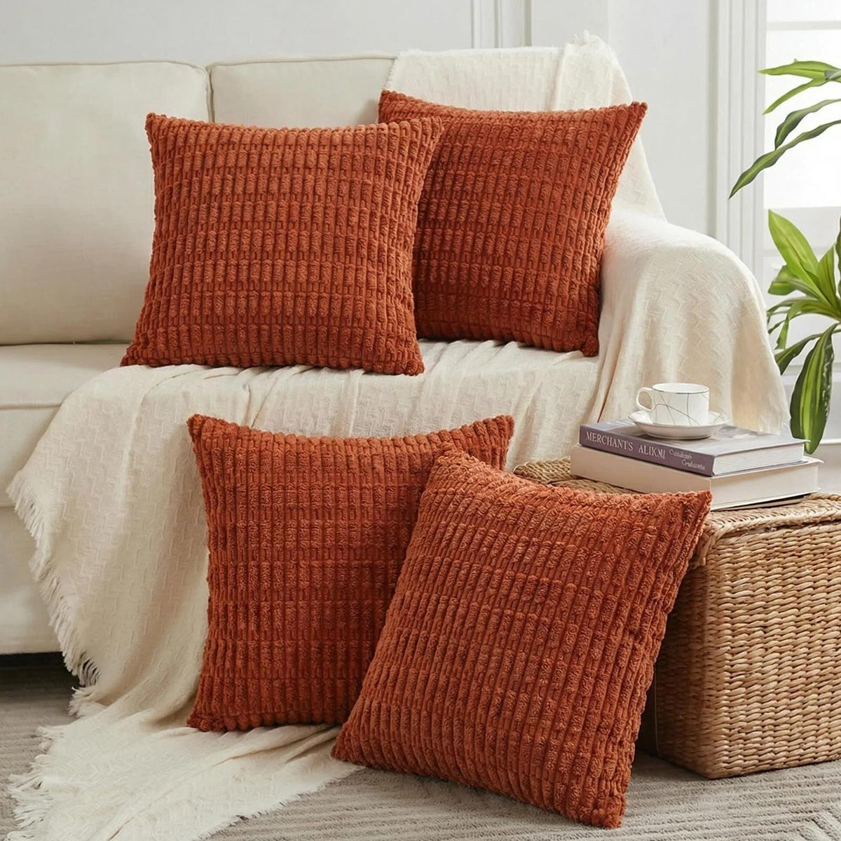 Fancy Homi 4 Packs Decorative Throw Pillow Covers for Living Room Couch Bed, Modern Farmhouse Boho Home Décor Accent Cushion Case, 18" x 18", Fall