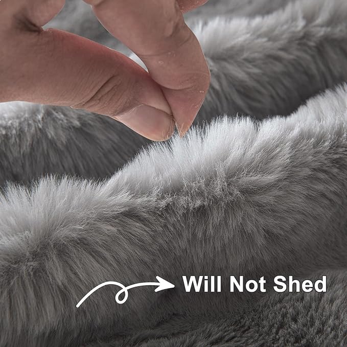 HANDONTIME Faux Fur Plush Sofa Covers for Couch Washable Rabbit Plush Couch Cover Cozy Faux Fur Sectional Covers for Dogs Fluffy Plush L Shaped Sofa Cover Pet Couch Protector, Dark Grey, 71" X118"