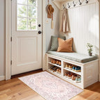 RELEANY Area Rugs 2'x4' Kitchen Rugs Entry Rug Small Rugs for Entryway Kitchen Bathroom Door Mat Indoor Entrance,Washable Non Slip, Pink Greypink Cute