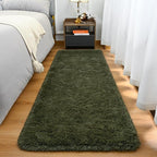Goideal Fluffy Runner Rug for Bedroom Living Room, 2x6 Olive Green Bedside Rugs, Faux Fur Shag Modern Carpet Ultra Soft Girls Boys Room Home Decor, Solid