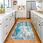 KOZYFLY Modern Abstract 3x5 Area Rug Washable Bedroom Rug Throw Entry Mat Non-Slip Stain Resistant Carpet Dining Room Rug with Soft Low Pile for Living Room Kitchen Office, Turquoise/Beige/Grey/Yellow