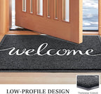 BeneathYourFeet Door Mat, Welcome Mat Low Profile Floor Mat Front Doormat Indoor and Outdoor Doormat Non Slip Rugs for Entryway, Patio, High Traffic Areas (30"x17.5", Black-Welcome)
