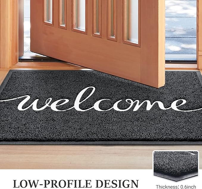BeneathYourFeet Door Mat, Welcome Mat Low Profile Floor Mat Front Doormat Indoor and Outdoor Doormat Non Slip Rugs for Entryway, Patio, High Traffic Areas (32"x20", Black-Welcome)