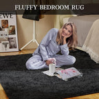 Luxury 6x9 Modern Indoor Home Living Room Area Rugs, Large Fluffy Shag Fuzzy Plush Soft Bedroom Area Rugs, Carpet for Kids Boys Girls Dorm Nursery Home Decor Aesthetic, Non-Skid, Black