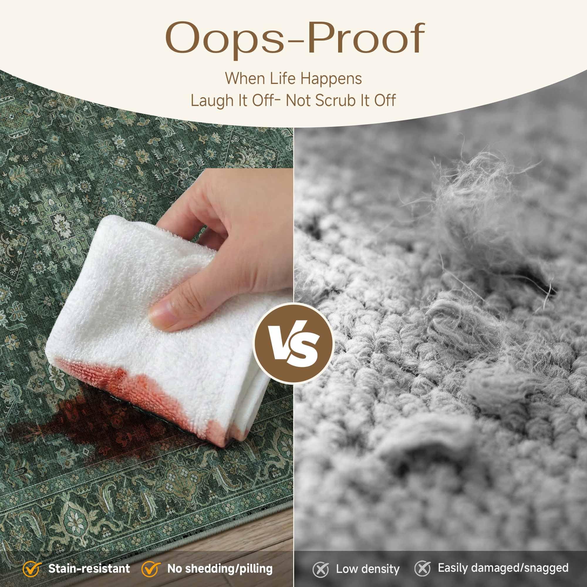 WondRg 6x9 Washable Area Rug for Living Room Bedroom Vintage Green Carpet Soft Low Pile Traditional Retro Non Slip Throw Rug for Dining Room Entryway Indoor Dorm Kitchen