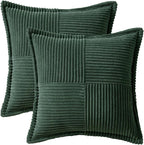 MIULEE Decorative Throw Pillow Covers for Couch Bed Livingroom 18x18 Inch Set of 2 Dark Green Boho Accent Throw Pllows Broadside Striped Patchwork Soft Corduroy Pillowcases