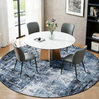 Rugflix Round Area Rugs 8Ft for Living Room, 8x8 Washable Rug Stain-Resistant Low Pile, Modern Dark Carpet for Dining Room Home Office Kid Room Nursery Bedroom, Navy Blue/Black