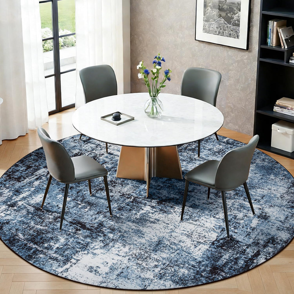 Rugflix Round Area Rugs 8Ft for Living Room, Washable Navy Blue Circle Rug