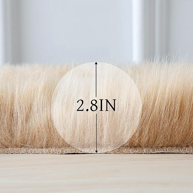 linmopm Faux Fur Rug Sheepskin Shag Fluffy Fuzzy Beige 2x6 ft Runner Rugs for Bedroom Bedside Bed Floor Living Room Plush High-Density Cushion Carpet Super Sofa Cover