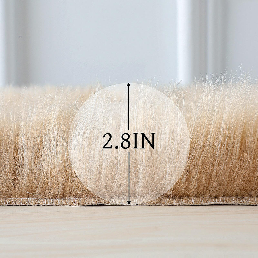 linmopm Faux Fur Rug Sheepskin Shag Fluffy Fuzzy Beige 3x3 ft Rugs for Bedroom Bedside Bed Floor Living Room Plush Round High-Density Cushion Carpet Super Sofa Cover