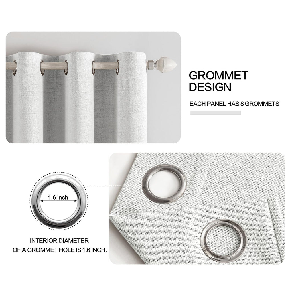 MIULEE 100% Blackout Linen Curtains for Bedroom 52x54 Inch Heathered White