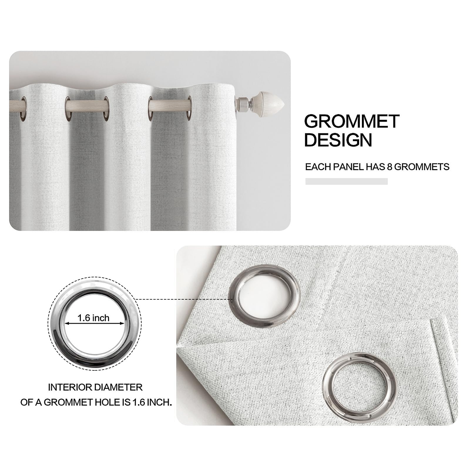 MIULEE 100% Blackout Linen Curtains for Bedroom 52x54 Inch Heathered White