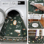 2'6"x8' Washable Kitchen Runner Rug - Soft Low Pile Floral Animal Cat Print Rugs with Non-Slip Backing Waterproof Stain-Resistant Indoor Carpet for Hallway Entryway Bathroom Bedroom (Sage Green)