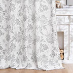 jinchan Linen Floral Curtains for Living Room, 84 Inch Length Curtains with Printed Flower Light Filtering Curtain, Rod Pocket Back Tab Gray Window Curtain Set, 2 Panels Light Grey on White
