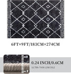 YIHOUSE Moroccan Rugs for Living Room, 6x9 Black and White Aztec Area Rug, Western Geometric Soft Low-Pile Washable Rugs for Bedroom, Dining Room