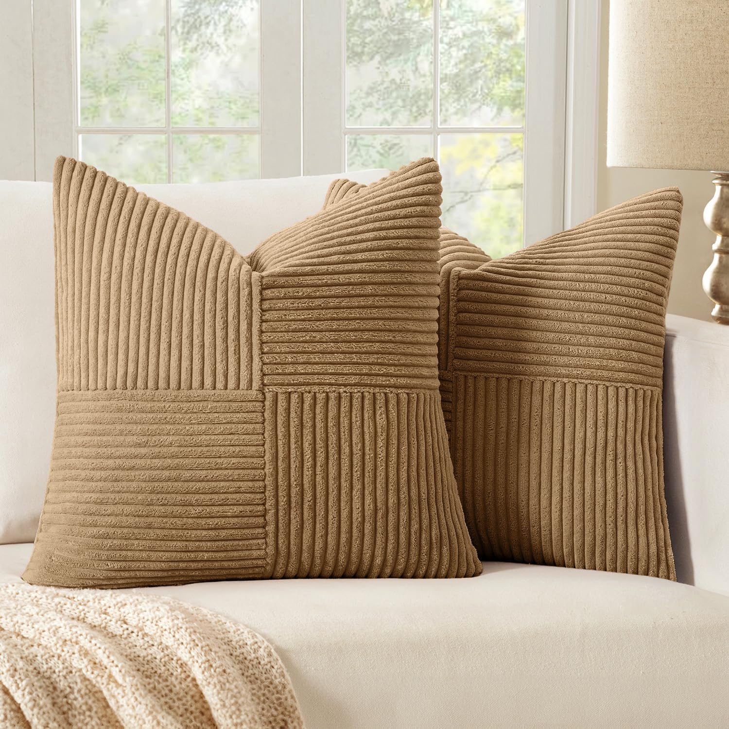 MIULEE Camel Brown Decorative Throw Pillow Covers for Couch 18x18 Inch