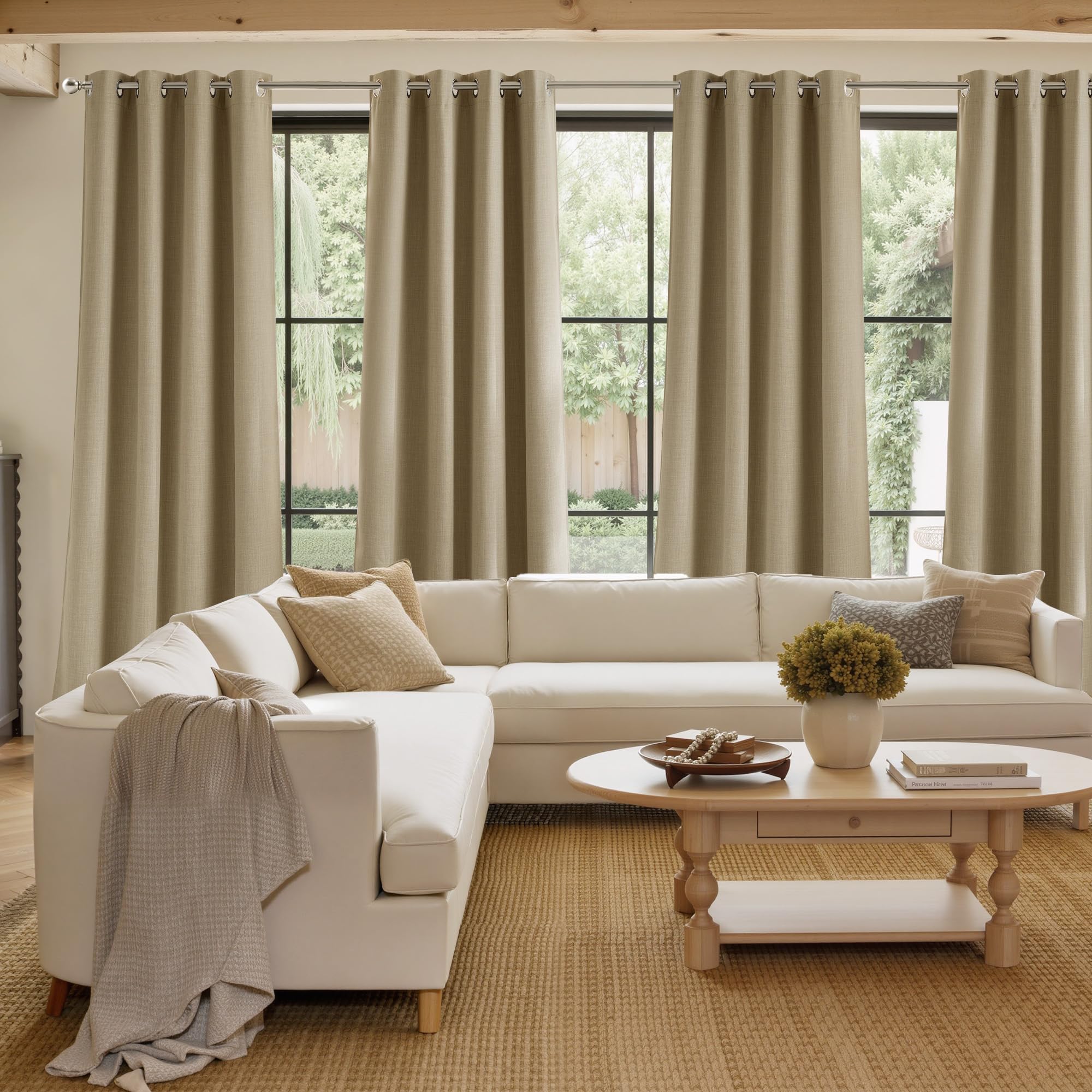 NICETOWN Oatmeal Faux Linen Room Darkening Rod Pocket Curtains 63 inch Length, W42 x L63, Light Blocking Thermal Insulated Noise Reducing Drapes for Bedroom Living Room Farmhouse Decor, 2 Panels