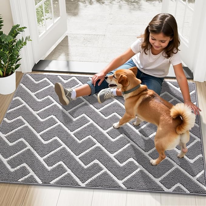 OLANLY Front Door Mat, Non-Slip Rubber Backing, Dirt Resistant and Absorbent, Washable, Easy to Clean Low-Profile Indoor Doormat for Back Door, Entryway, Inside Entrance, 47x23, Grey