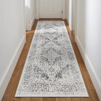 3x8 Washable Hallway Runner Rug - Non Slip Kitchen Runner Rugs with Rubber Backing Vintage Low-Pile Carpet Runners for Entryway Dining Room Laundry Room Home Decor (Distessed Grey)