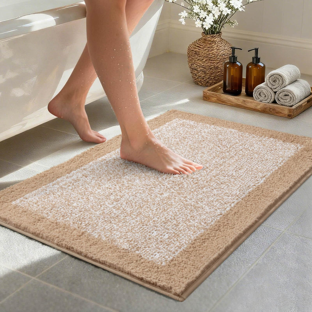 48x24 Long Bathroom Rugs Non Slip Washable, Soft Absorbent Bath Mat Black