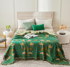 Green Fall Blanket 60''x 80'' Boho Throw Blankets for Couch Bed Chair,100% Cotton Quilts Christmas Warm Soft Blanket Muslin Bed Blankets Farmhouse Decoration