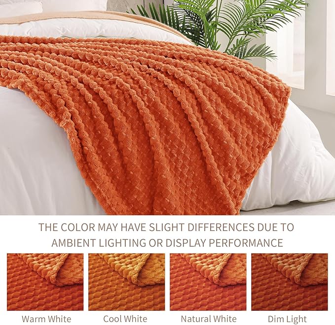 Exclusivo Mezcla 3D Fleece King Size Blanket for Bed, Burnt Orange