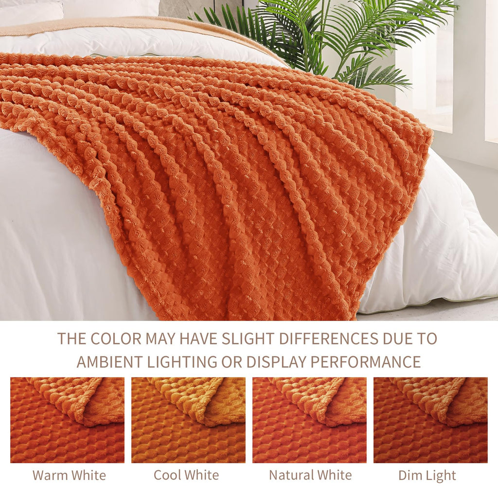 Exclusivo Mezcla 3D Fleece King Size Blanket for Bed, Burnt Orange