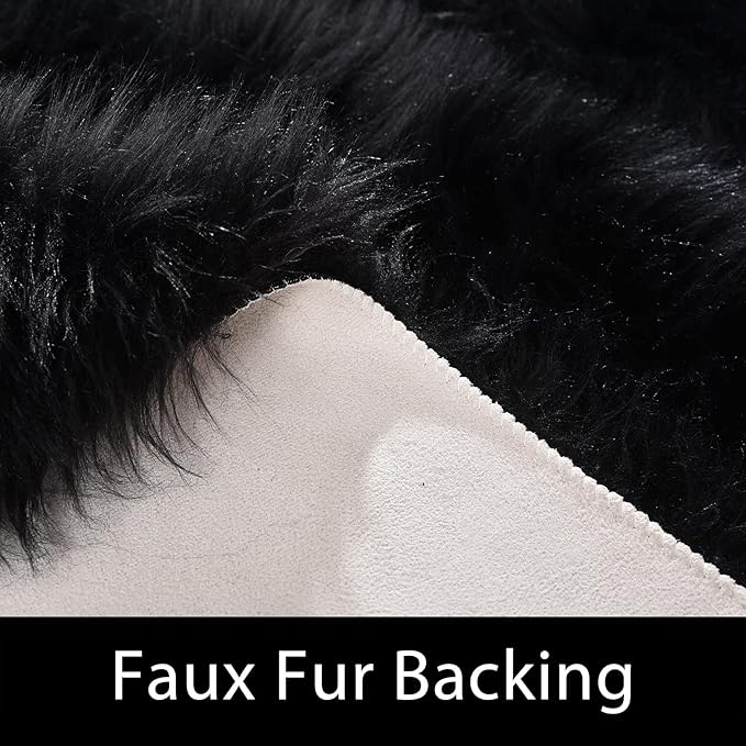 Latepis Black Faux Fur Rug 8x10, Faux Fur Sheepskin Rug for Living Room, Fluffy Washable Fuzzy Rugs Carpet for Bedroom, Luxury Room Decor, Rectangle