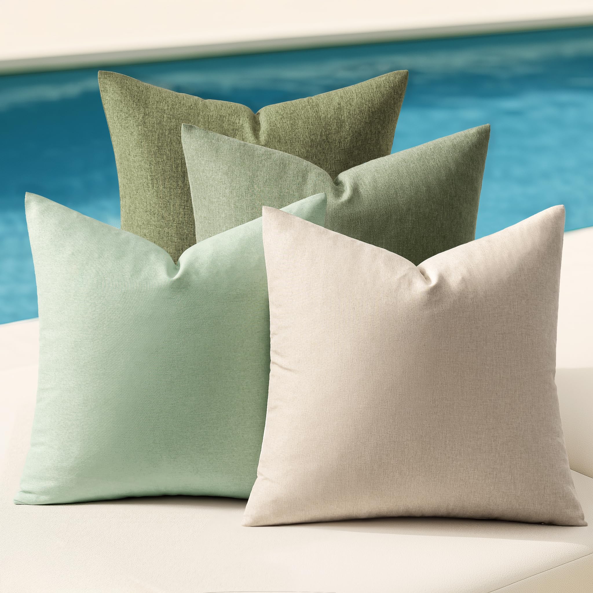 MIULEE Pack of 4 Decorative Outdoor Throw Pillow Covers Linen Waterproof Pillow Covers Summer Farmhouse Cushion Cases for Patio Garden Tent Balcony Couch Sofa 18x18 Inch Light Green