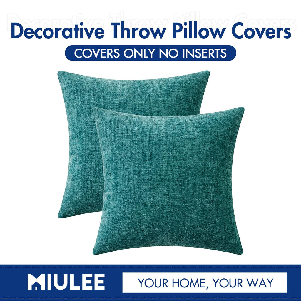 MIULEE Soft Chenille Throw Pillow Covers Teal 18x18 Inch Pack of 2