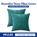MIULEE Soft Chenille Throw Pillow Covers Teal 18x18 Inch Pack of 2